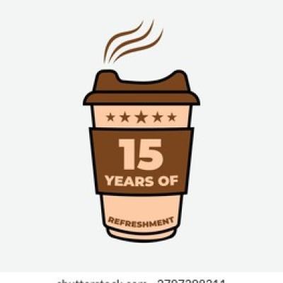 15 Years Refreshment Coffee Cup - find similar on Vector Stock