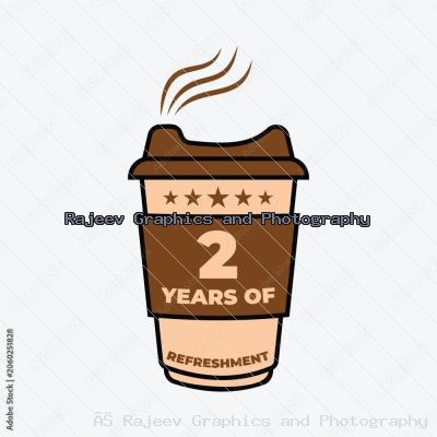 2 Years Of Refreshment Coffee Cup Badge Vector Illustration