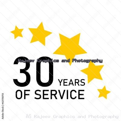 30 Years Of Service Award Icon With Gold Stars On White Background