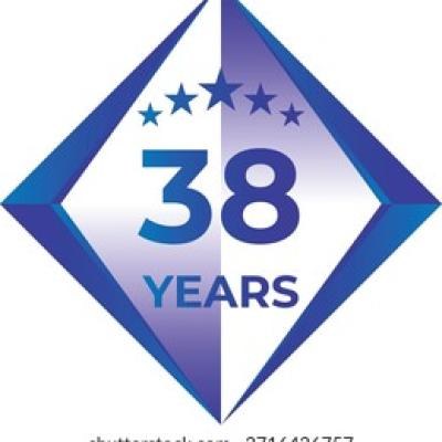 38 Years Anniversary Badge Five Star - find similar on Dreamstime