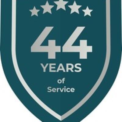 44 Years Service Teal Shield - find similar on Alamy