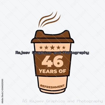 46 Years Of Refreshment Coffee Cup Badge Vector Illustration