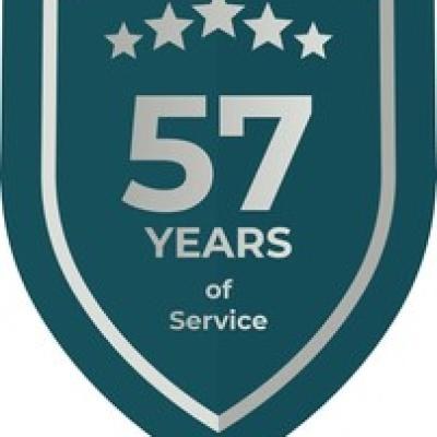 57 Years Service Teal Shield - find similar on Alamy