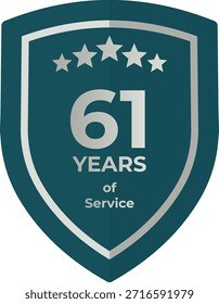 61 Years Service Teal Shield