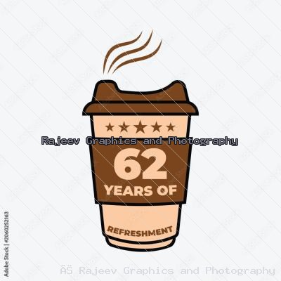 62 Years Of Refreshment Coffee Cup Badge Vector Illustration