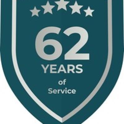 62 Years Service Teal Shield
