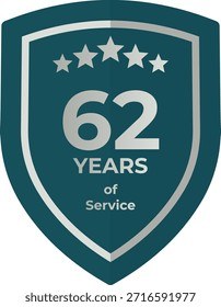 62 Years Service Teal Shield