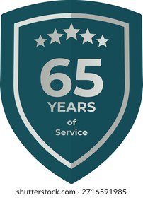 65 Years Service Teal Shield