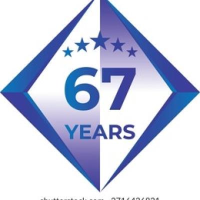 67 Years Anniversary Badge Five Star - find similar on Vector Stock