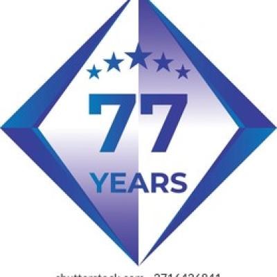77 Years Anniversary Badge Five Star - find similar on Dreamstime