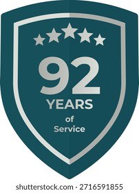 92 Years Service Teal Shield