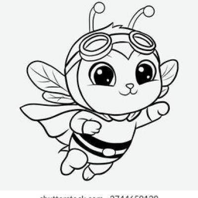 Cute Cartoon Superhero Bee Coloring - find similar on iStock