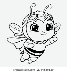 Cute Cartoon Superhero Bee Coloring