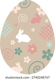 Easter Egg Pattern with White Bunnies and Flowers