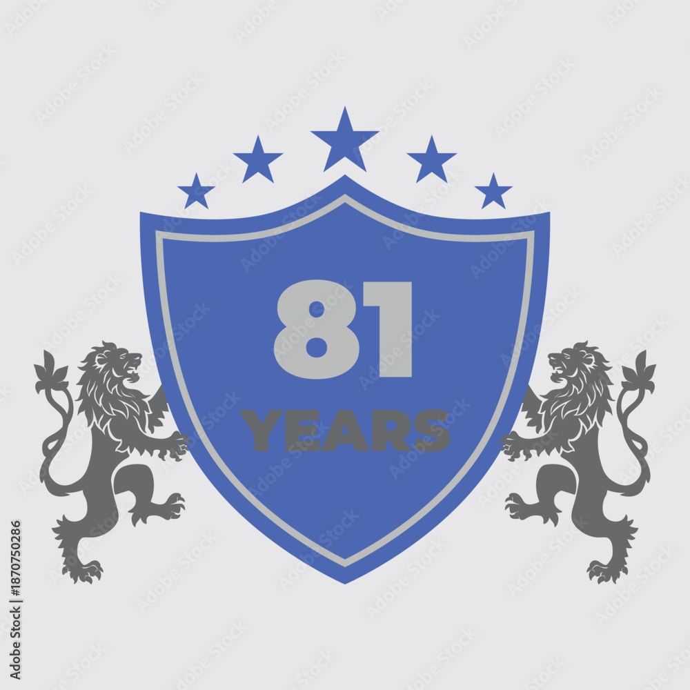 Eighty One Years Of Service Lion Shield Badge Icon