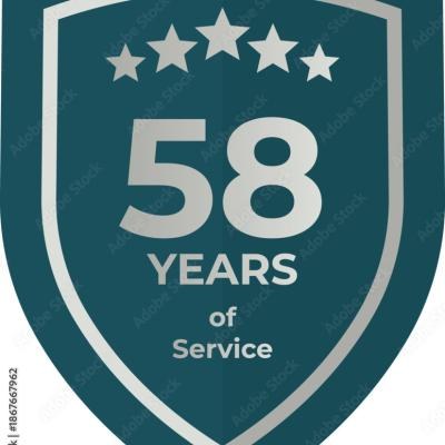 Fifty Eight Years Of Service Shield Badge Icon - find similar on Vector Stock
