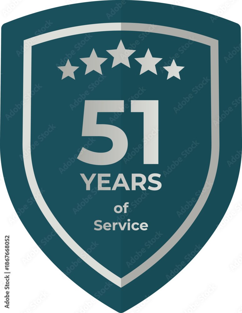 Fifty One Years Of Service Shield Badge Icon