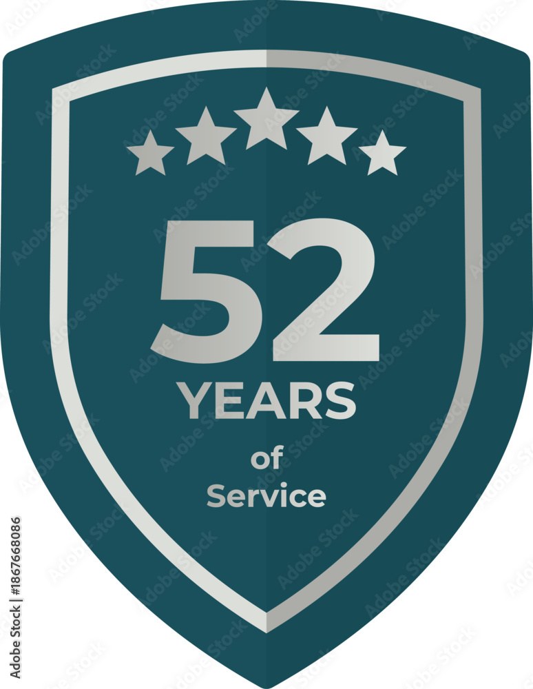 Fifty Two Years Of Service Shield Badge Icon