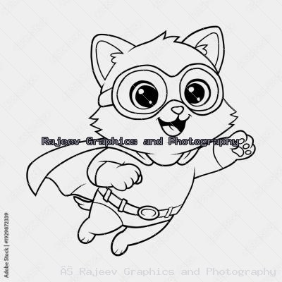 Flying Superhero Cat Coloring Page Vector