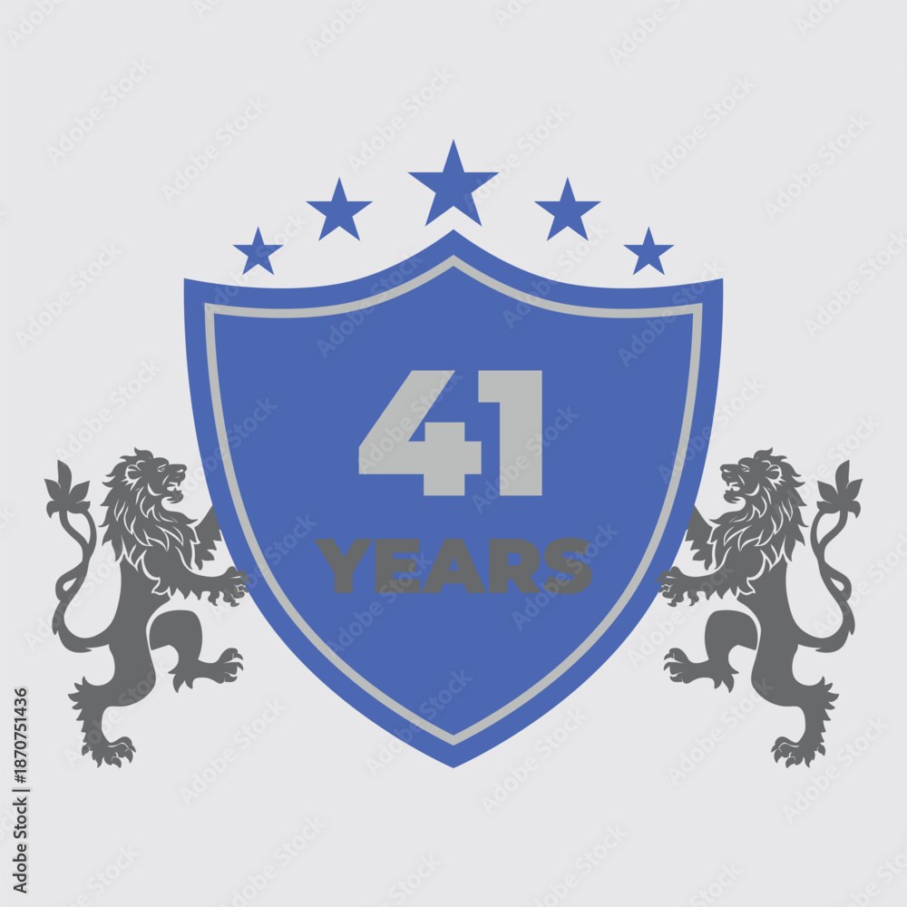 Forty One Years Of Service Lion Shield Badge Icon