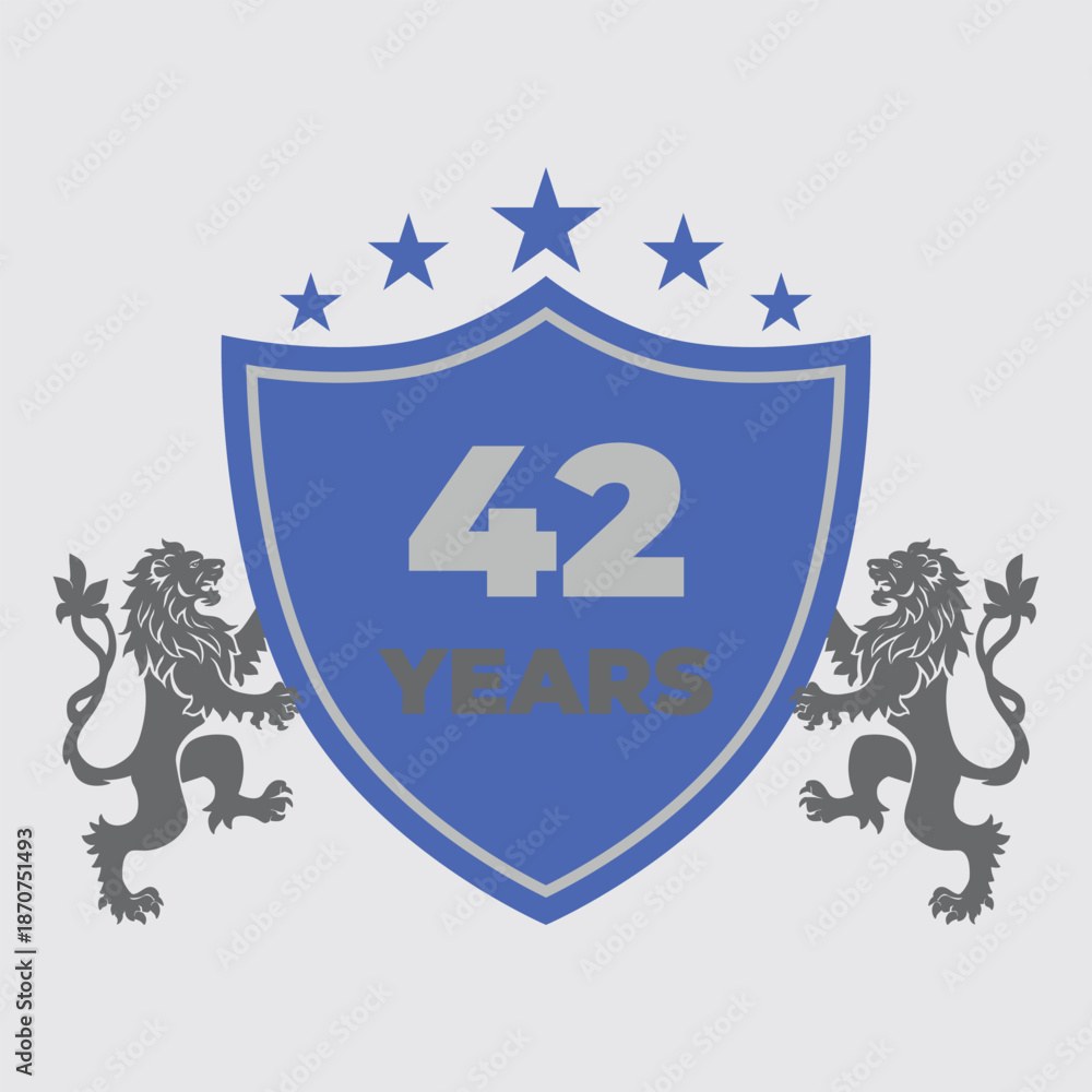 Forty Two Years Of Service Lion Shield Badge Icon