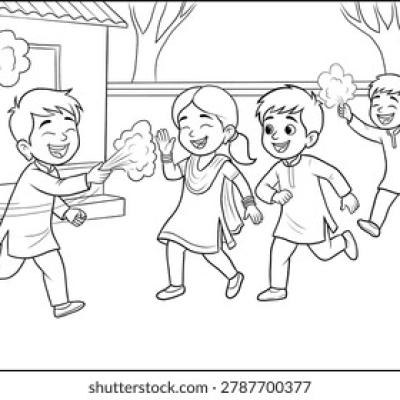 Kids Playing Holi Festival Colors