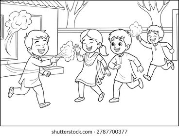 Kids Playing Holi Festival Colors
