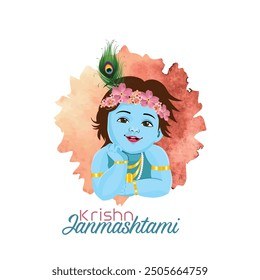 Krishna Janmashtami Baby Krishna Peach Watercolor