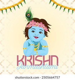 Krishna Janmashtami Post with Green Bunting Flags