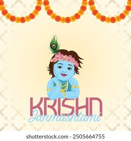 Krishna Janmashtami Post with Marigold Garland