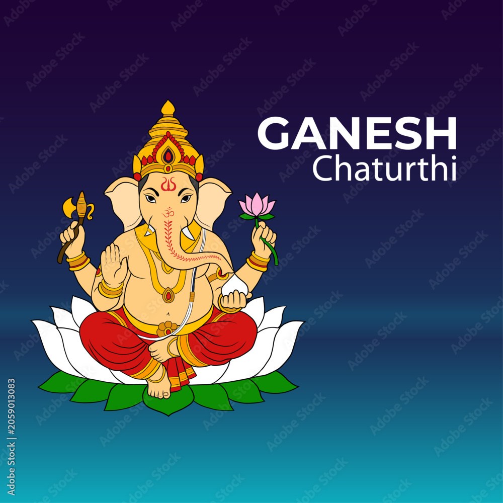 Lord Ganesha Sitting On Lotus Illustration Ganesh Chaturthi Hindu Festival Poster