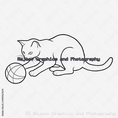 Minimalist Line Art Illustration Of A Cat Playing With A Ball Of Yarn