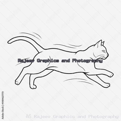 Minimalist Line Art Illustration Of A Domestic Cat Running