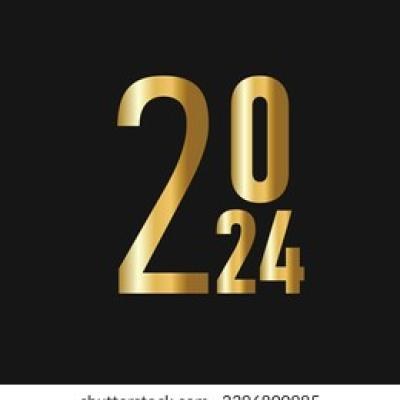 New Year 2024 Gold Stacked Numbers