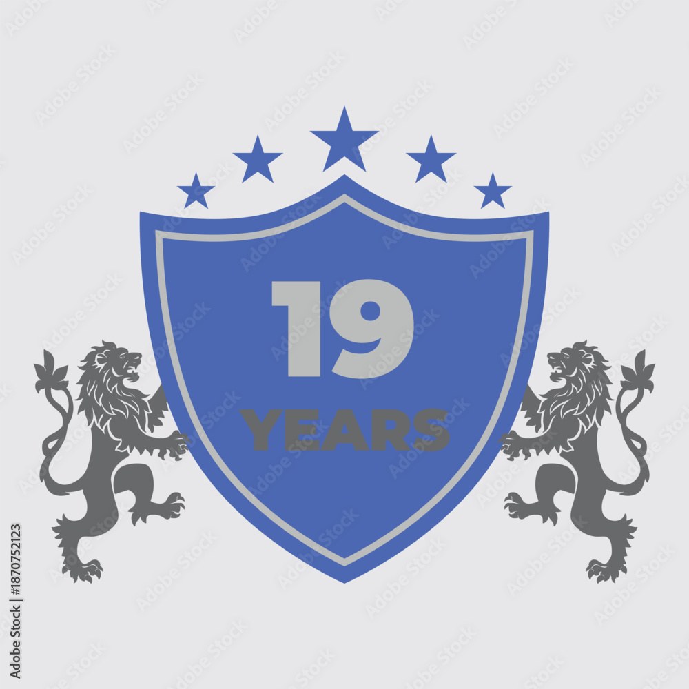 Nineteen Years Of Service Lion Shield Badge Icon