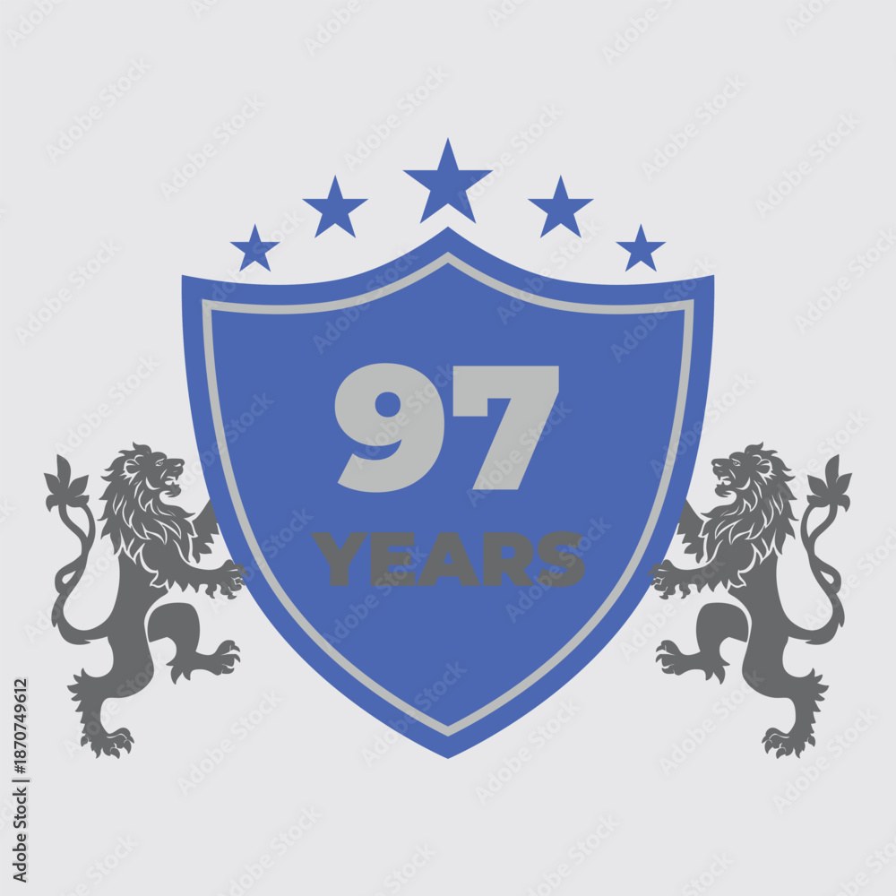 Ninety Seven Years Of Service Lion Shield Badge Icon