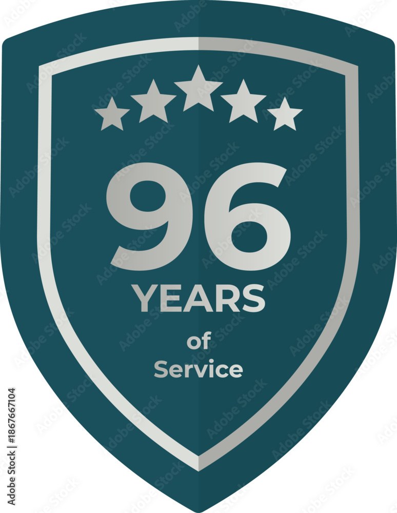 Ninety Six Years Of Service Shield Badge Icon