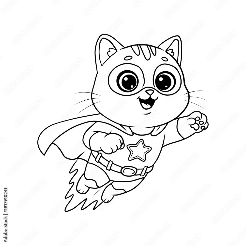 Preschool Animal Coloring Sheet Supercat Hero In Flight Illustration