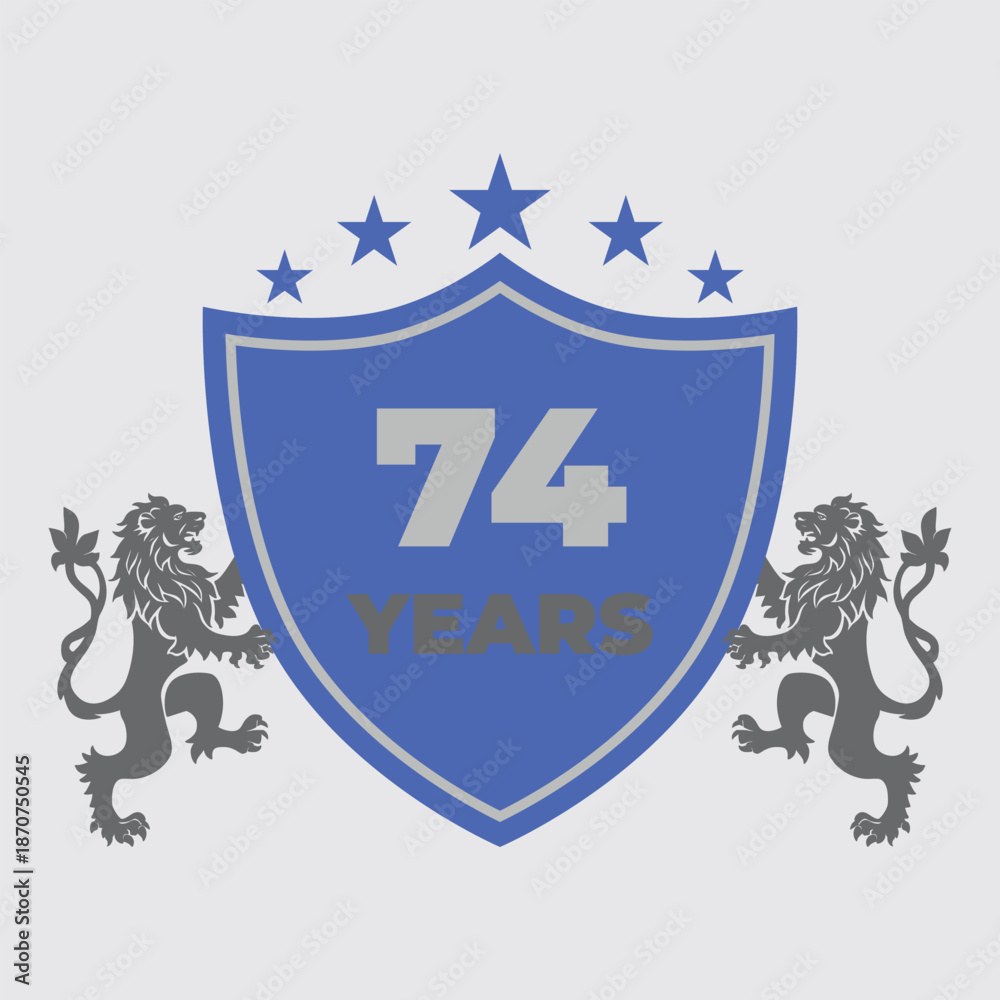 Seventy Four Years Of Service Lion Shield Badge Icon