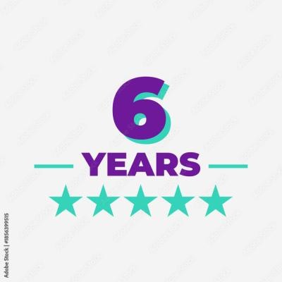 Six Years Anniversary Badge With Five Stars Purple And Teal Modern Vector Icon - find similar on Vector Stock