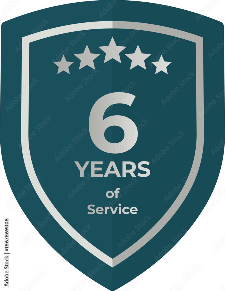 Six Years Of Service Shield Badge Icon