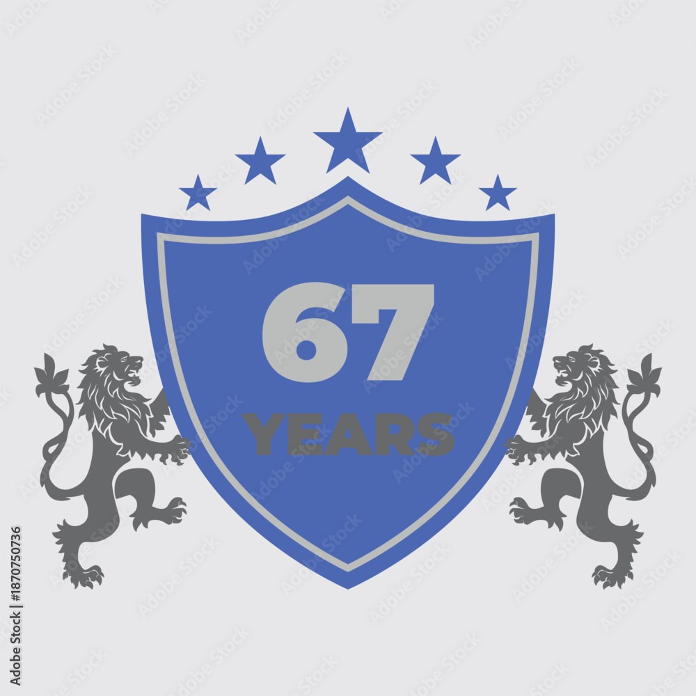 Sixty Seven Years Of Service Lion Shield Badge Icon