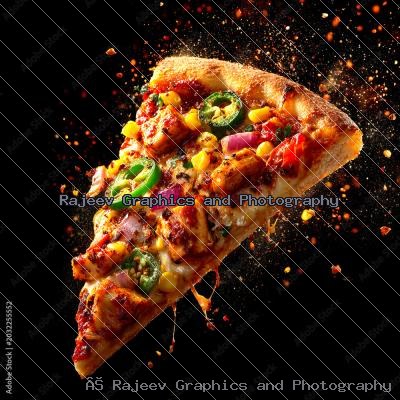 Spicy Tikka Chicken Pizza With Jalapenos Corn And Spice Explosion On Black Background