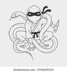 Stylized Ninja Warrior Giant Snake