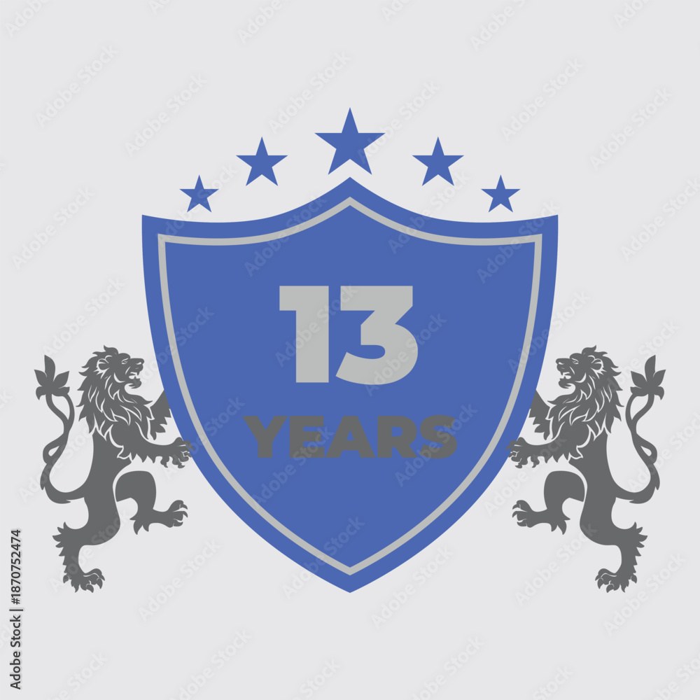 Thirteen Years Of Service Lion Shield Badge Icon