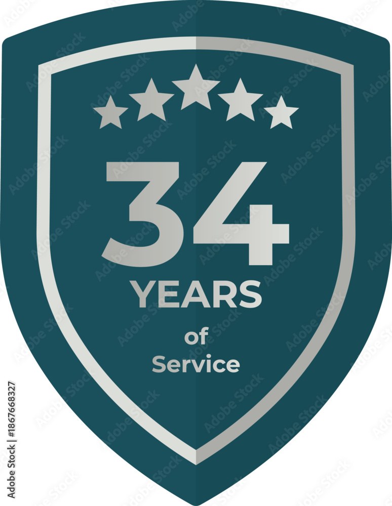 Thirty Four Years Of Service Shield Badge Icon