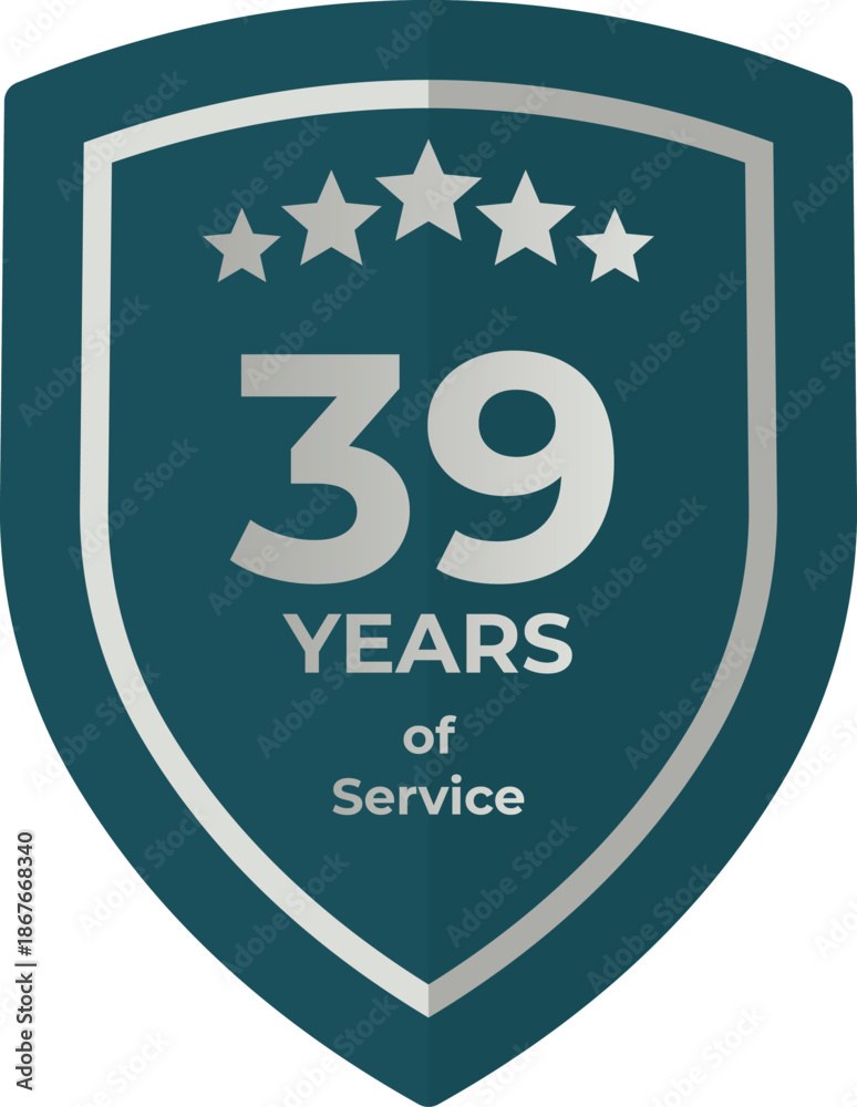 Thirty Nine Years Of Service Shield Badge Icon