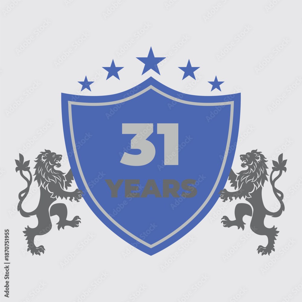 Thirty One Years Of Service Lion Shield Badge Icon