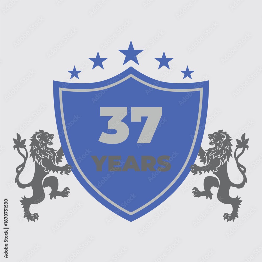 Thirty Seven Years Of Service Lion Shield Badge Icon
