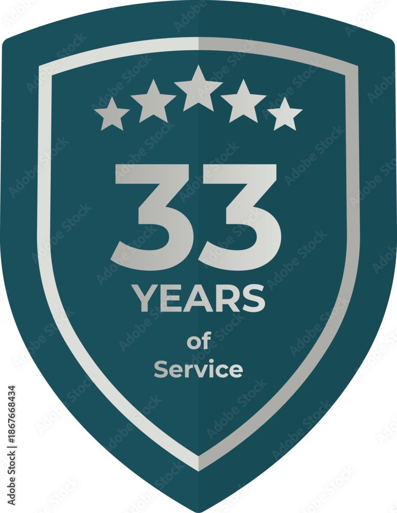 Thirty Three Years Of Service Shield Badge Icon